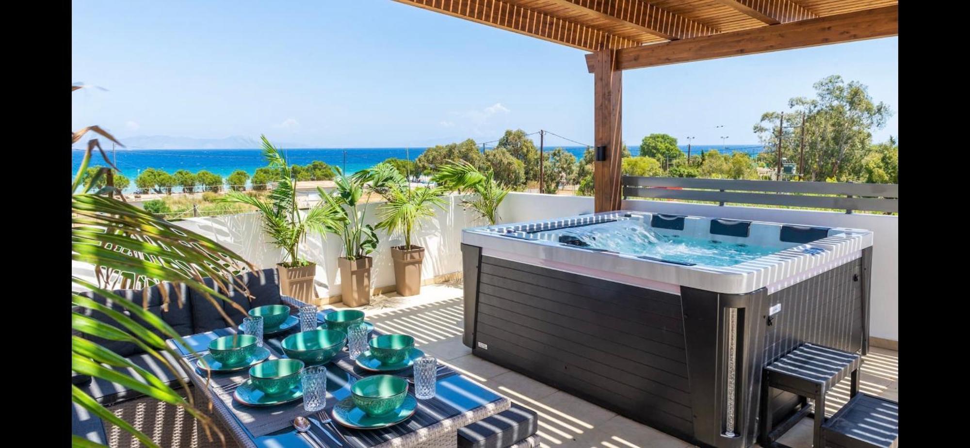 Odyssea Top View & Hot Jacuzzi Front Beach Kremastí Buitenkant foto